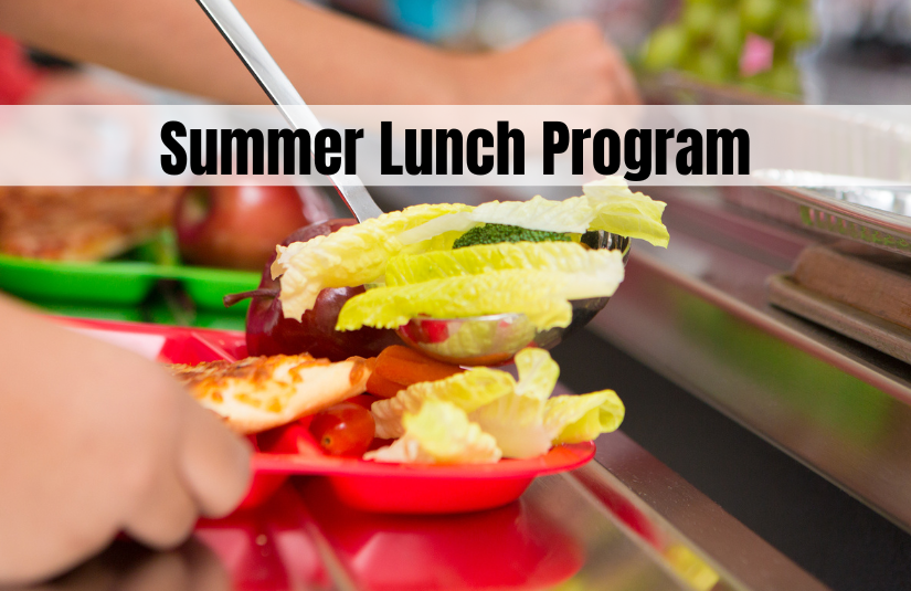 School lunch tray - link to summer lunch program info
